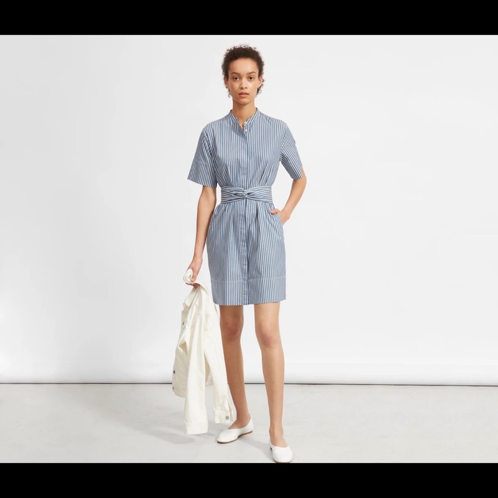 Everlane Cotton Stripped Shirtdress with Belt - Navy and White